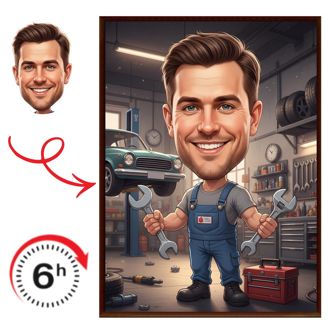 Custom Mechanic Caricature , Personalized Automotive Gift, Funny Garage ...