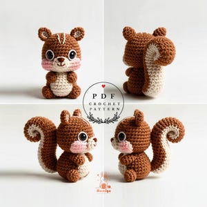 Virkmönster för ekorre med amigurumi, nybörjare-mellannivå skogsleksak (PDF-mönster)