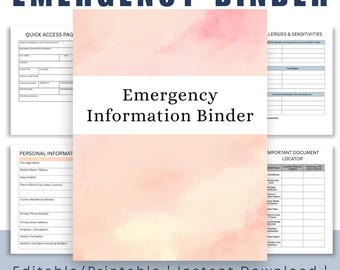 Important Documents Organizer Printable | Emergency Information Binder | Personal Information PDF | Fillable Planner