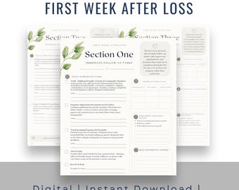 First Week After Loss Checklist Printable | Bereavement Planner PDF | Funeral & Estate Organizer | Grief Support Workbook