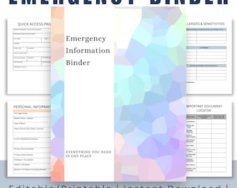 Family Emergency Binder Printable | Important Information Organizer | Emergency Contacts & Documents | Fillable PDF