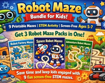 Robot Maze Mega Pack Kids Printable STEM Activity Screen-Free Ages 5-7