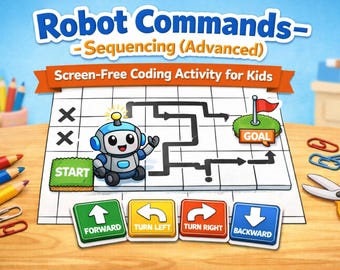 Robot Commands Sequencing Advanced | Screen-Free Coding Activity | STEM Printable PDF