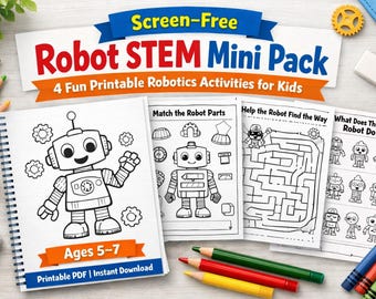 Screen-Free Robot STEM Mini Pack | Printable Robotics Activities for Kids PDF