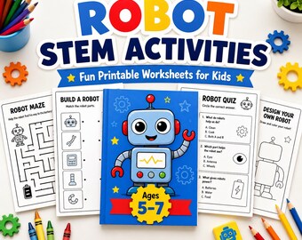 Robot STEM Activities for Kids | Screen Free Worksheets Ages 5-7 Printable PDF