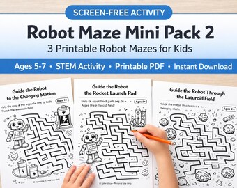 Robot Mazes for Kids Ages 5-7 | STEM Printable Puzzle | Screen-Free Activity