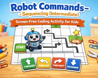Robot Commands Sequencing – Intermediate | Screen-Free Coding Activity for Kids PDF