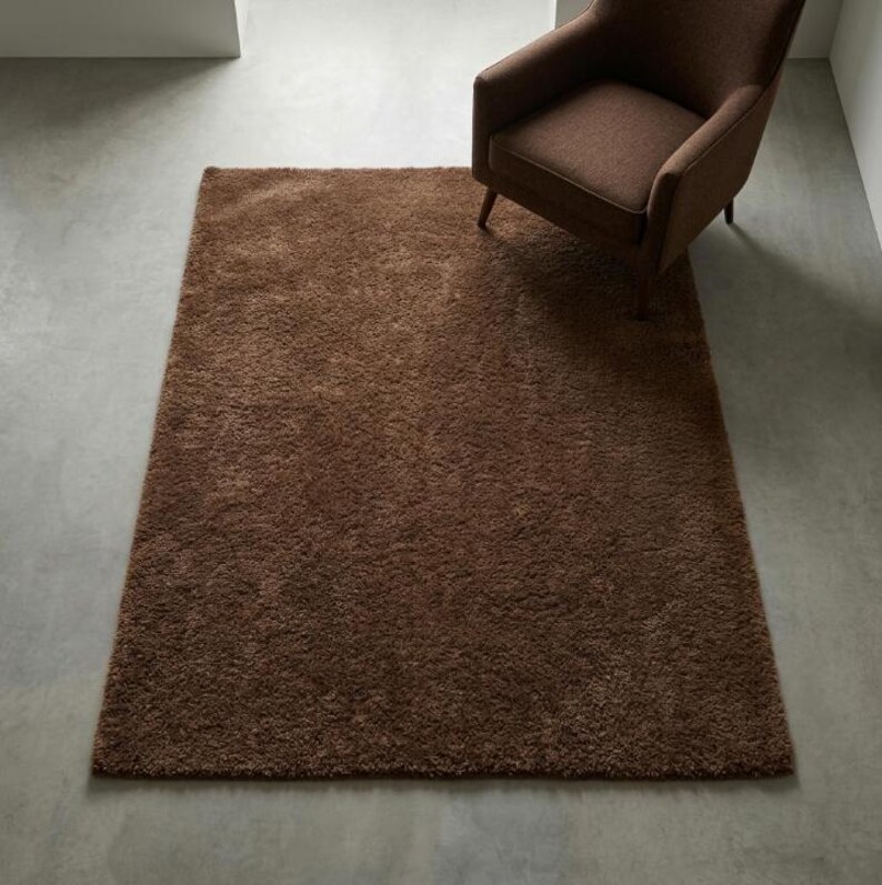Hand Tufted Wool Area Rug, Brown Shaggy Plush Carpet, Modern Minimalist ...