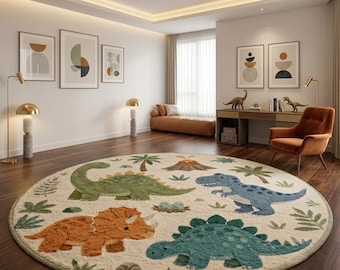 Rond vloerkleed dinosaurus – prehistorisch speelkamertapijt, zacht vloerkleed voor babykamer