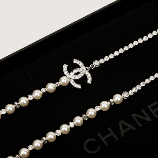 Collier vintage motif chanel et perles dorées, cadeau pour elle