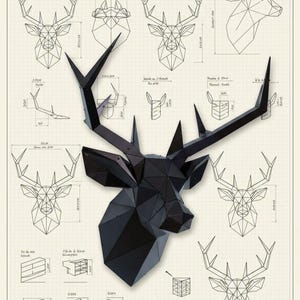 Escultura metálica 3D de cabeza de ciervo: arte geométrico de pared hecho a mano con CNC (descarga digital)