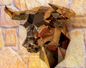Geometric Bull Head Metal Laser Cut Files, 3D Wall Art (Digital Download)