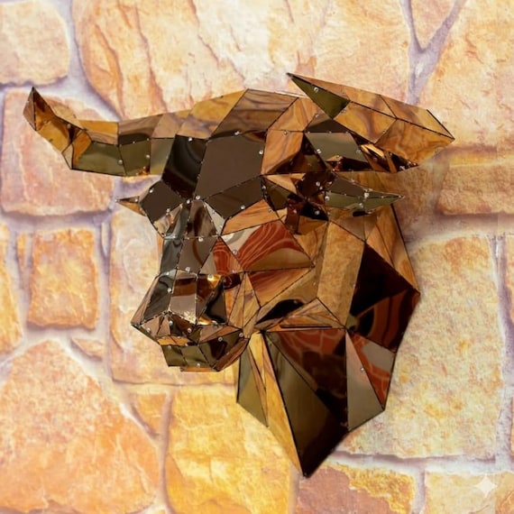 Geometric Bull Head Metal Laser Cut Files, 3D Wall Art (Digital Download)