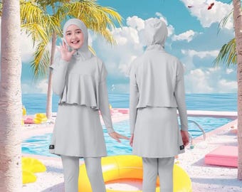 Modest Swimsuit Set for Mom and Kids, Attached Hijab, Sun Protection, Muslim Swimwear