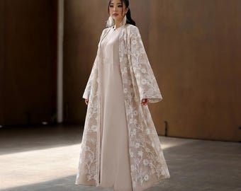 Embroidered Tencel Abaya Set – Silky Inner Dress, Elegant Modest Formal Wear