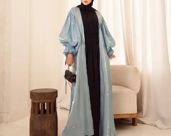 Mahra Dubai Abaya | Layered Modest Dubai Style Dress, Detachable Lace Belt