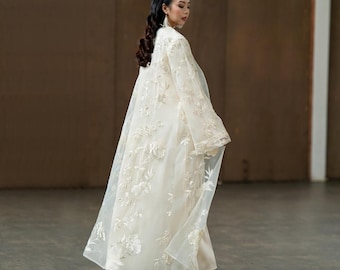 Embroidered Abaya with Inner Dress | Elegant Formal Muslim Occasion Wear, Long Dress