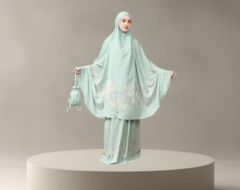 Floral Rosa Silk Prayer Set with Bag, Muslim Women's Mukena, Zamiradia Series