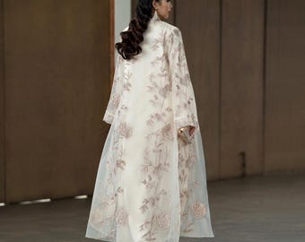 Embroidered Abaya with Inner Dress | Elegant Formal Muslim Occasion Wear, Long Dress