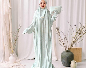 Kembang Series Rayon Viscose Prayer Dress with Bag, Hijab Prayer Robe