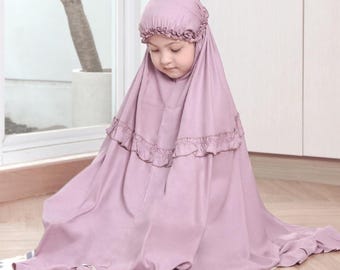 Kids Mukena – 100% Natural Rayon, Lightweight Muslim Girl Prayer Outfit, Breathable Ramadan Dress