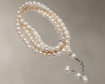 Islamic Prayer Beads Freshwater Pearl Tasbih, Handmade Misbaha, 100% Natural Pearls from Indonesian Beach