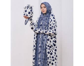 Floral Mukena Prayer Dress, 2-in-1 Viscose Rayon, Zipper Closure, Muslim Prayer Outfit