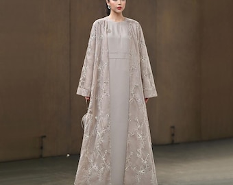 Sequin Embroidered Tencel Abaya Set – Luxury Modest Eid Wedding Gown