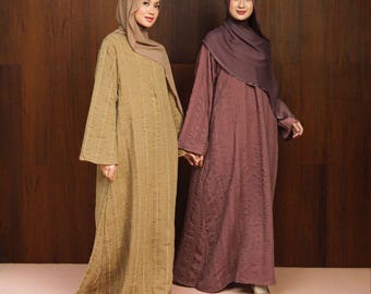 Modest Abaya, Textured Cotton Loose Dress, Maxi, Umrah Outfit