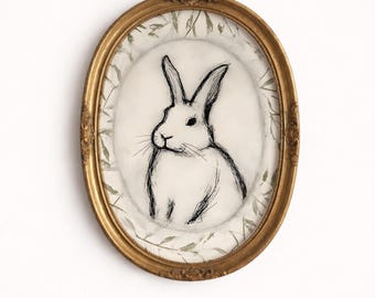 Konijnen muurdecoratie, neutrale print voor de kinderkamer, vintage konijnen print voor decoratie