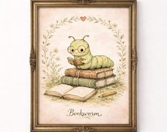 Muurdecoratie voor een leeshoekje, speelkamerdecoratie voor kinderen, print voor de kinderkamer vol boekenwurmen.