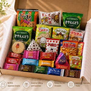 Curated Japanese Snack Gift Box, 50 Handpicked Japanese Snacks & Sweets, Assorted Crackers, Candies and Chocolates, Japan-Inspired Gift