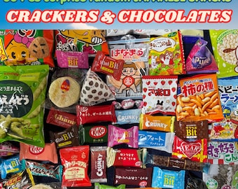 Caja de 50 unidades de snacks japoneses, caja de dulces japoneses, dulces japoneses, caja sorpresa de snacks, snacks famosos aleatorios, galletas saladas, chocolates