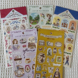 Tillverkad i Japan, Kawaii-bandklistermärkesark, Japansk scrapbook, Vintage-klistermärken med kopp te