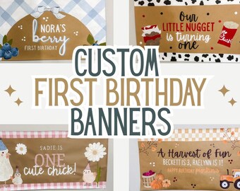 Kundenspezifisches gemaltes Banner, Geburtstagsbanner, erster Geburtstagsbanner, Geburtstagsschild, Partydekor, Eventdekoration, bemaltes Schild, braunes Banner