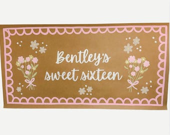 Kundenspezifisches gemaltes Banner, Geburtstagsbanner, erster Geburtstagsbanner, Geburtstagsschild, Partydekor, Eventdekoration, bemaltes Schild, braunes Banner