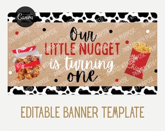 Bearbeitbare Bannervorlage, Chickfila Banner, erster Geburtstagsbanner, bemaltes Banner Mockup, digitale Canva-Vorlage, bemaltes Banner, Nugget