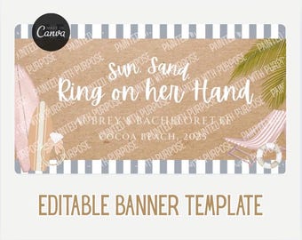 Bearbeitbare Bannervorlage, Bachelorette Banner, Hochzeitsbanner, bemaltes Banner Mockup, digitale Canva-Vorlage, bemaltes Banner, Küstenbanner