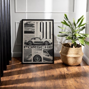 Porsche 911 Collage Poster Wooden Frame | Automotive Wall Art