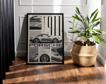 Porsche 911 Collage Poster Wooden Frame | Automotive Wall Art