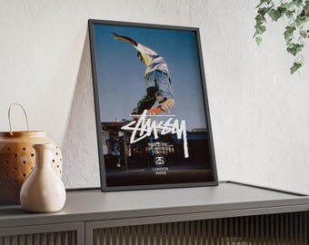 Póster enmarcado de skater saltando | Arte mural fotográfico de skate, estilo urbano callejero