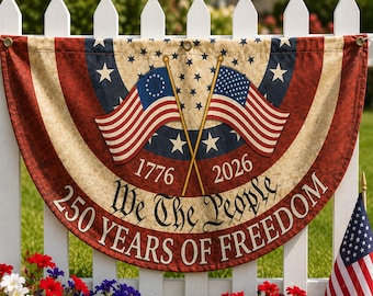 Vlag van 250-jarig jubileum, banner 250-jarig jubileum, banner We The People, Amerikaanse vlag 1776 2026, patriottisch decor verandahek