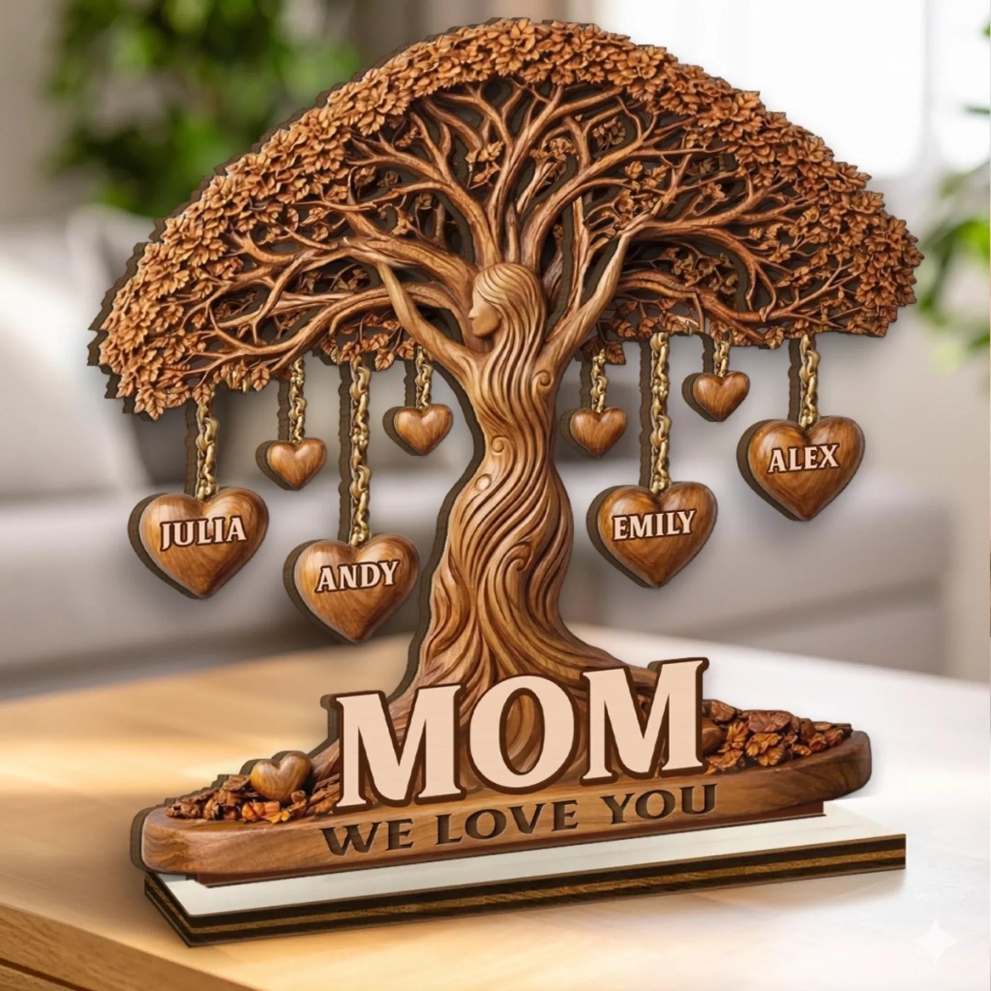 Personalized Family Tree Wooden Plaque, Custom Mom Gift, Grandma Name ...