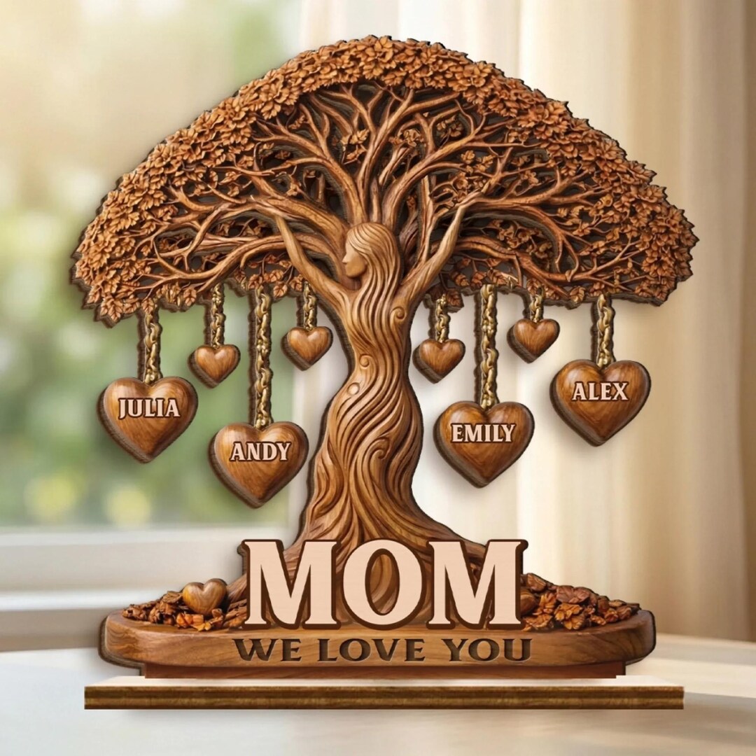 Personalized Family Tree Wooden Plaque, Custom Mom Gift, Grandma Name ...