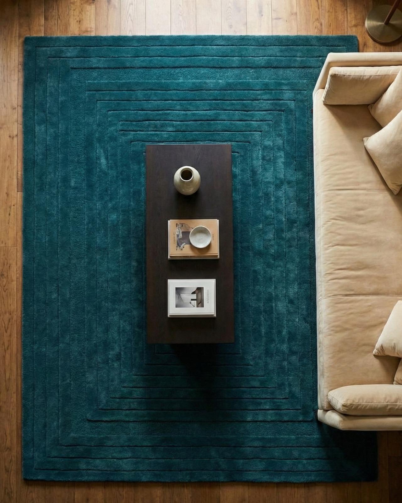 Teal Pattern Rug Texture Dark Teal Hand Tufted Rug,bordered Pattern,handmade Wool Rug ...