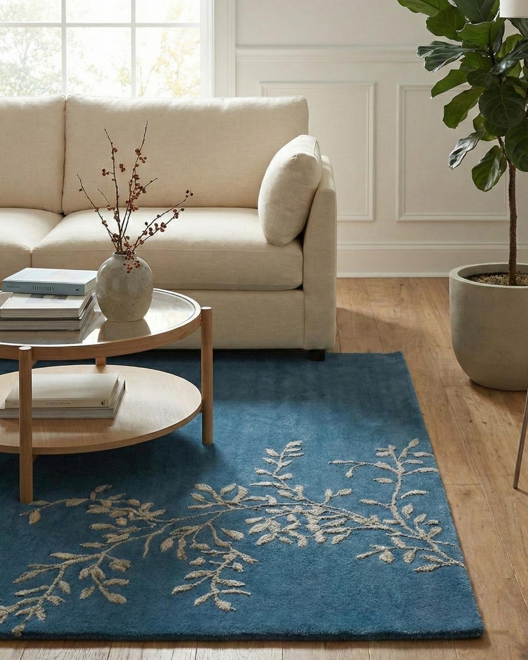 Botanical Vine Blue Rug, Modern Hand Tufted Rug, Contemporary Handmade ...