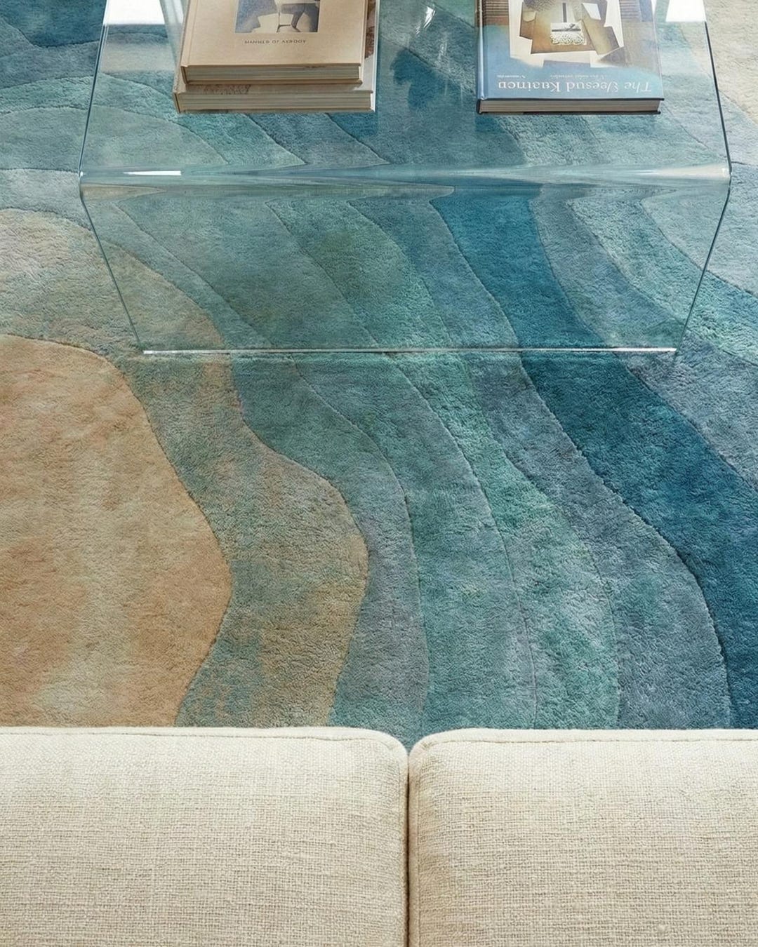 Blue Gradient Hand Tufted Rug, Handmade Wool Carpets for Living Dining ...
