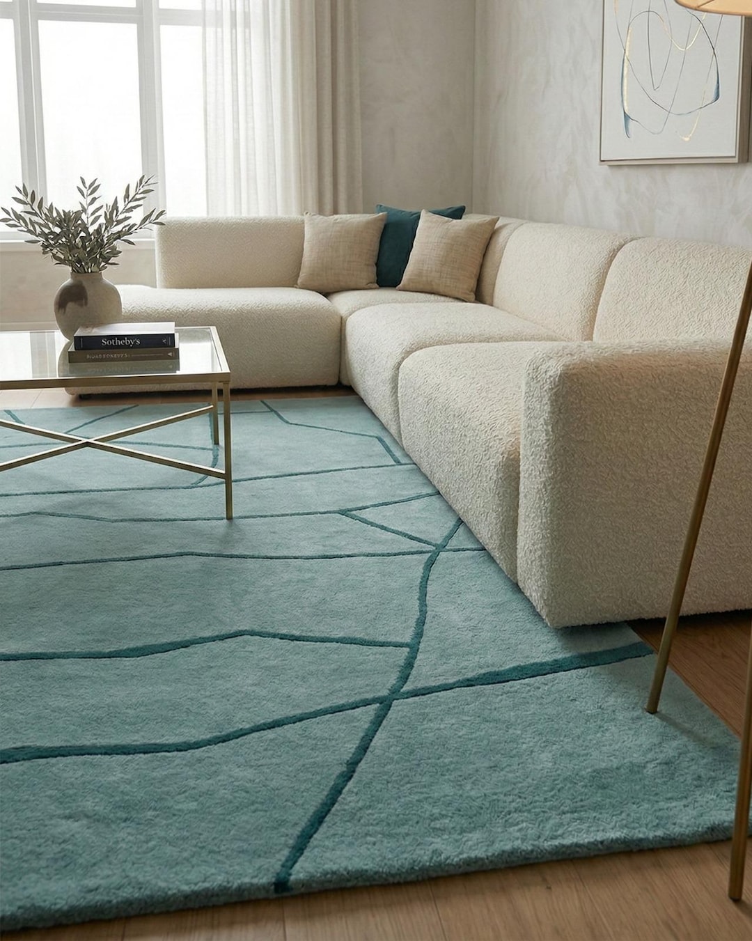Soft Teal Hand Tufted Rug, Modern Design Handmade Wool Rug ...