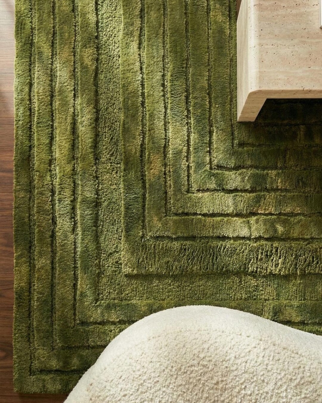 Textured Olive Hand Tufted Rug,bordered Pattern,handmade Wool Rug ...