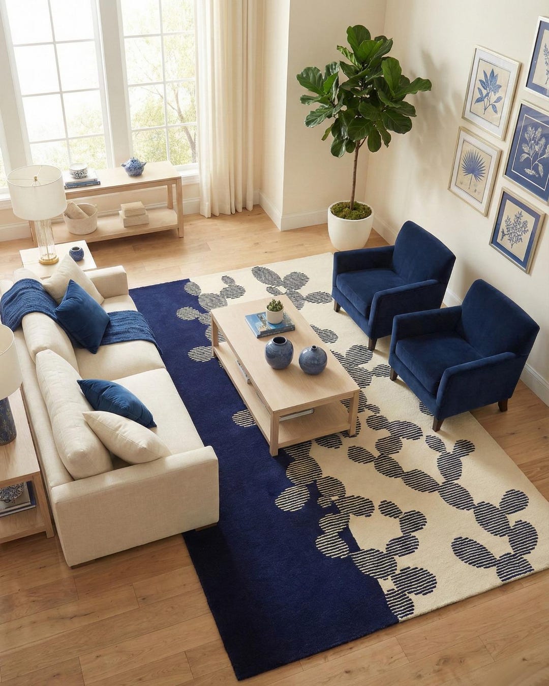 Modern Blue Ivory Rug, Hand Tufted Rug, Contemporary Handmade Wool Rug ...
